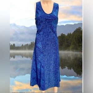 Vintage 90s Dark Blue Floral Norton McNaughton Flowy Boho Midi Dress